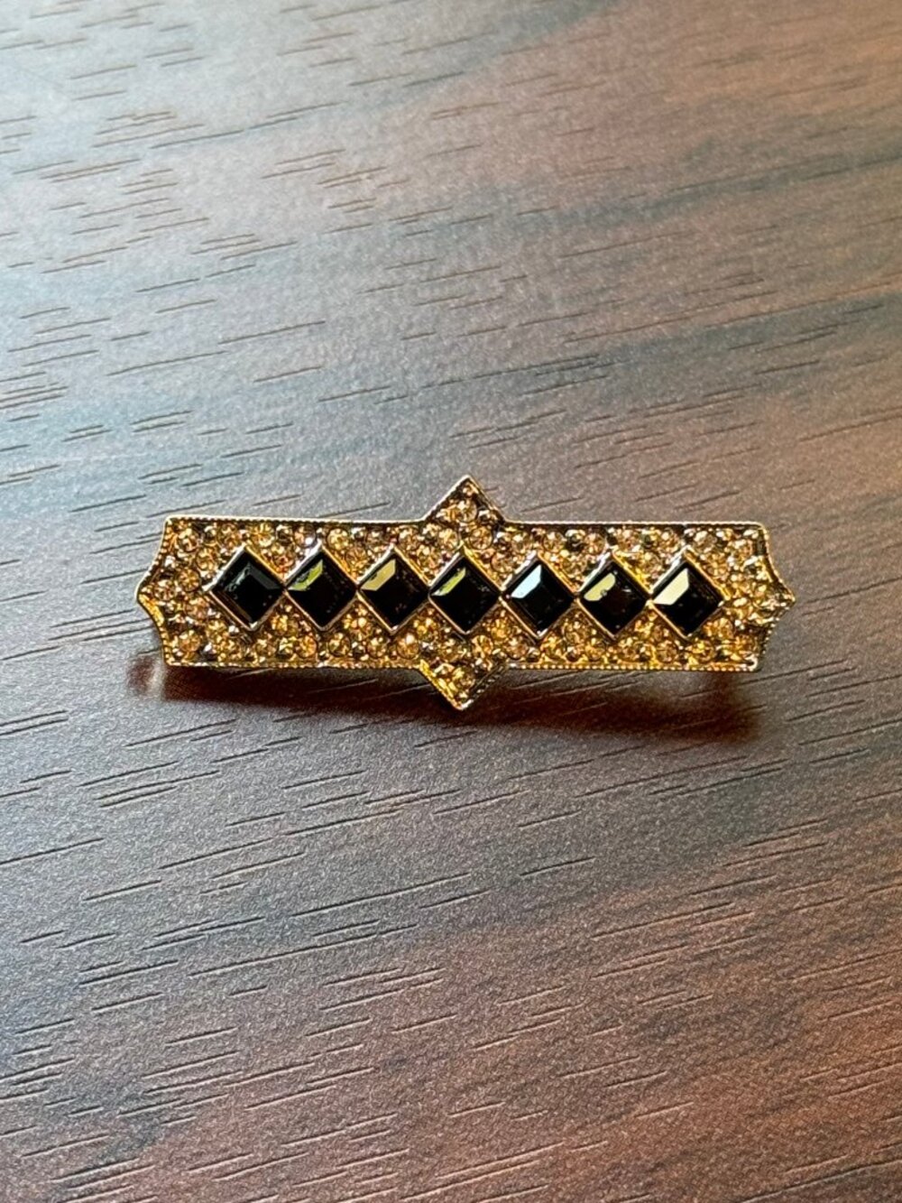 Very Rare Art Deco 89 Brand Black Rhinestone Bar Brooch Pin - Picture 3 of 3